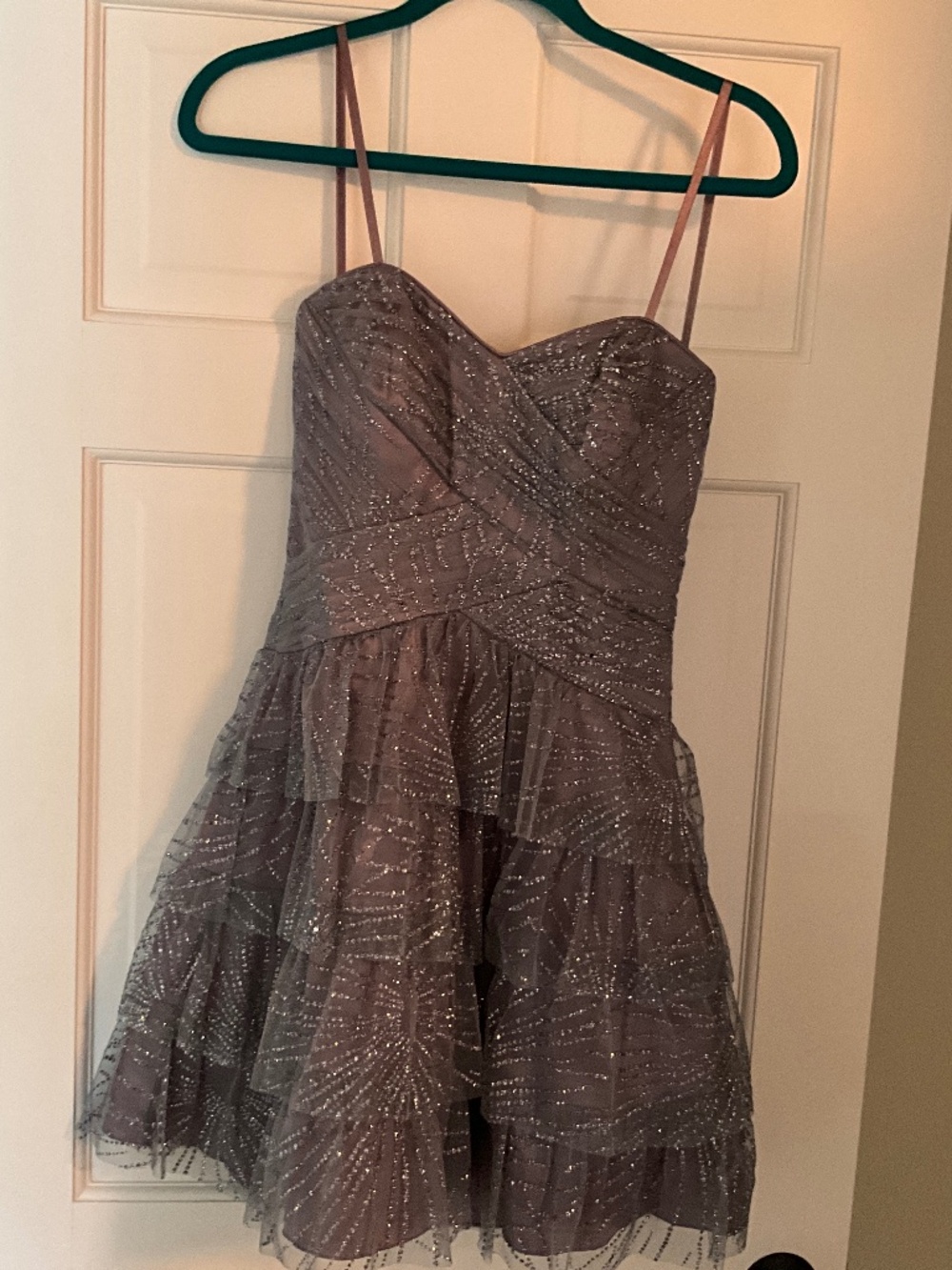 Jump Apparel mini formal party dress slate/plum in color w/ rhinestones size 3/4